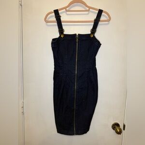 Dark Blue Denim Dress with Front Zipper